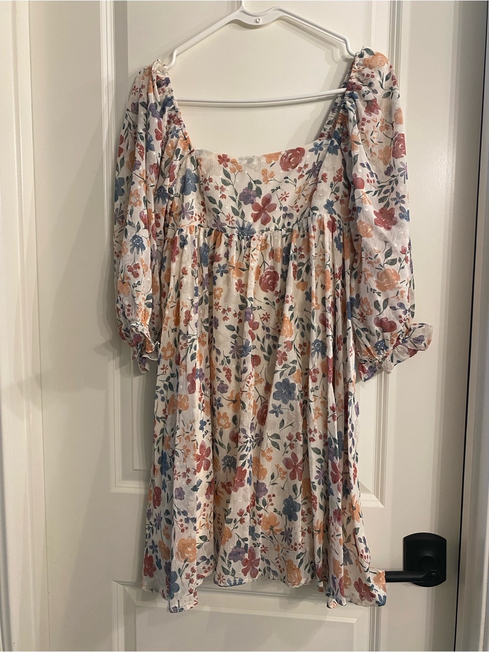 Floral Puff Sleeve Midi Dress - Cream Multi